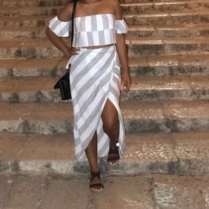 Two piece off shoulder top and wrap skirt